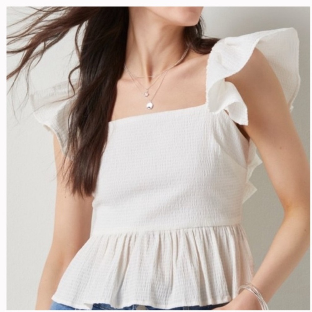 Francesca's White Ruffle Sleeve Top